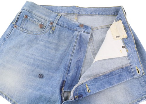 R13 Cross Over Women Shorts 26 Washed Denim Blue Asymmetrical Distress RRP€599 * - Picture 4 of 10