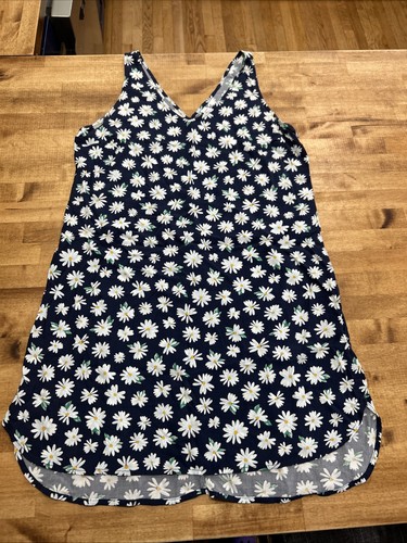Old Navy Large Women’s Blue Daisy Flower V Neck Linen Style Mini Dress - Picture 1 of 7