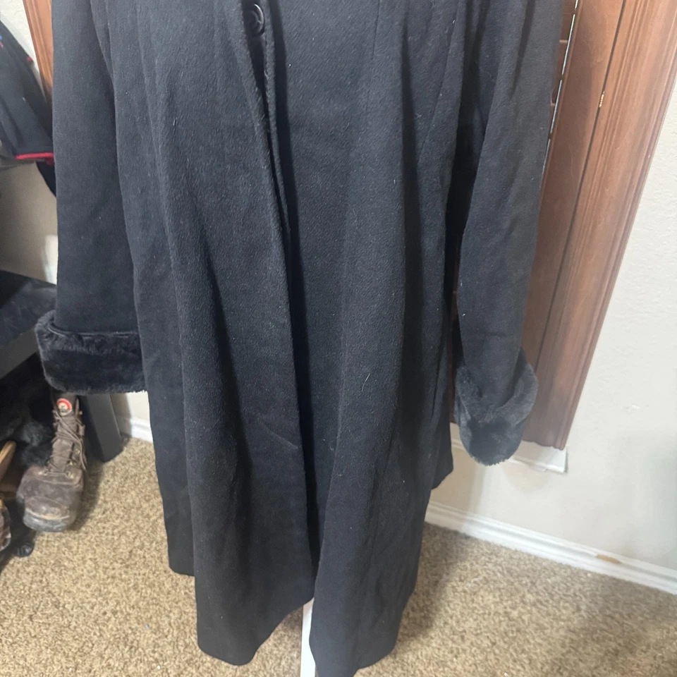 Abrigo de lana negro para mujer Searle Blatt Studio talla 14 cuello de piel Neiman Marcus EE. UU. Foto 3 de 4