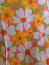 VTG Bright Flower Power Terry Cloth Fabric Hi...