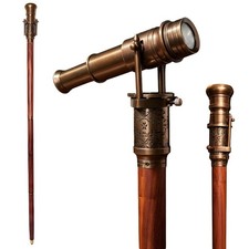 Wooden Walking Cane with Brass Telescope Compass Handle- Walking Stick for Men