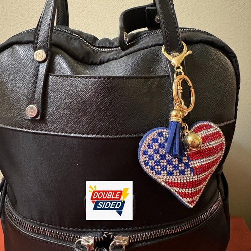 Popfizzy Bling American Flag Keychain for Women and Girls, Purse Charm, Heart... - Picture 5 of 9