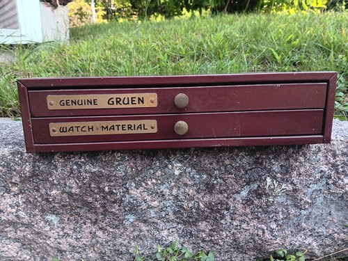 Vintage Genuine Gruen Watchmakers  2 draw Metal Cabinet with Contents - Bild 2 von 20