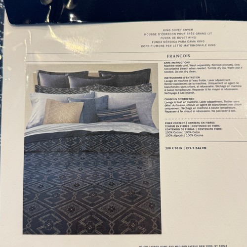 Ralph Lauren Duvet Cover King Blue Cotton Francois Cotton Geometric $425 - Picture 3 of 4
