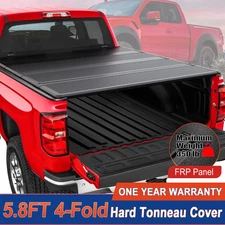 5.8FT FRP 4-Fold Low Pro Hard Tonneau Cover For 2019-2025 Silverado Sierra 1500