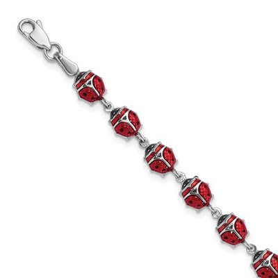 Sterling Silber rhodiniert emailliert Marienkäfer Armband 5,0 g Damen
