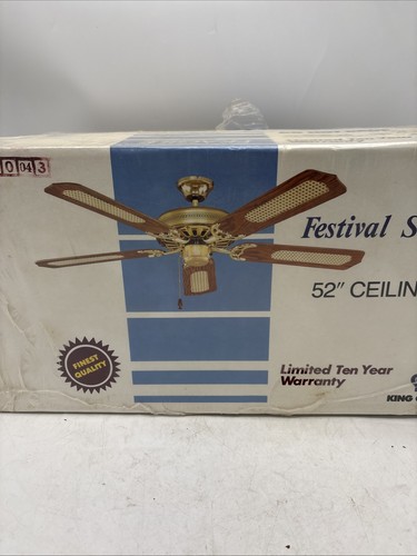 Vintage King Of Fans 52” Ceiling Fan Antique Brass Oak Cane Festival Supreme - Picture 2 of 5