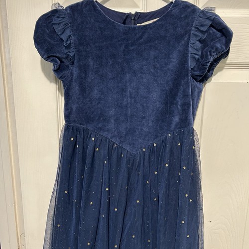 MINI BODEN blu ESTHER METALLIC STAR PARTY DRESS velluto tulle bambina taglia 9/10 - Foto 6 di 9