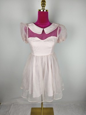 Kleid Gr. XS 34 rosa Pastell Tüll transparent Minikleid Tutu Puffärmel dress