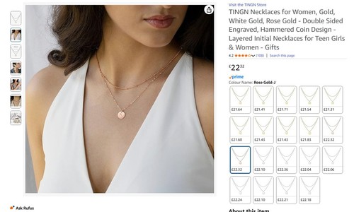 Initial L Necklace Rose Gold 2 x Layered Necklaces Engraved Nickle Lead FREE - Picture 8 of 9