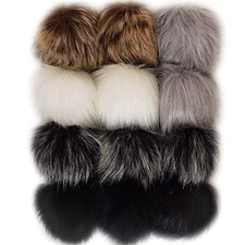 12PCS 4.3 Inch DIY Pom Pom Fluffy Ball Faux Fox Fur for Knitting Hats Shoes 