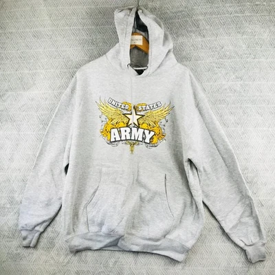 Cotton Net Sweat Capuche Homme XL Gris US Army Graphique Molletonné Enfiler - Photo 1/4