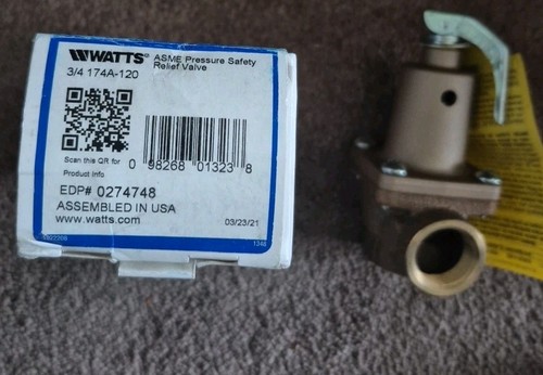 3/4"- WATTS- 174A-120 M3 PRESSURE RELIEF VALVE SET PRESSURE 120PSI-0274748 -NEW - Picture 7 of 8
