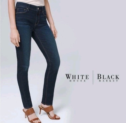 Jeans ajustados de tiro bajo lavado oscuro White House Black Market WHBM The (4S) #0464