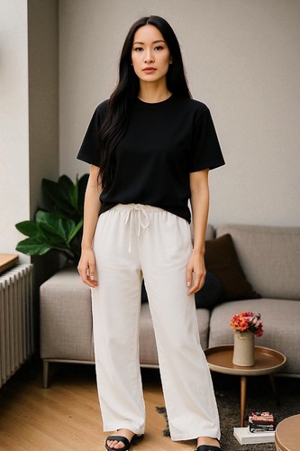 Shein weiße weiche Hose elastischer Bund weites Bein Kordelzug Damen Größe XS/2 - Bild 1 von 11