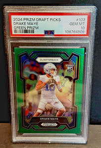 Drake Maye 2024 Prizm Draft Picks Green Prizm RC #103 Patriots PSA 10 Gem POP 4