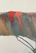 Abstract Mixed Media Ink Watercolor Painting on 7 X 10” Paper Contemporary