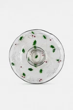 Christmas Chip and Dip Server Tray Celebtations Mikasa Merry Holly Clear Glass