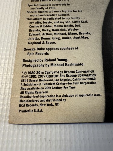 CARL CARLTON LP vinyl 1980 US.20th Century Fox Records T-628 Disco (VG+/VG+) - Picture 3 of 15