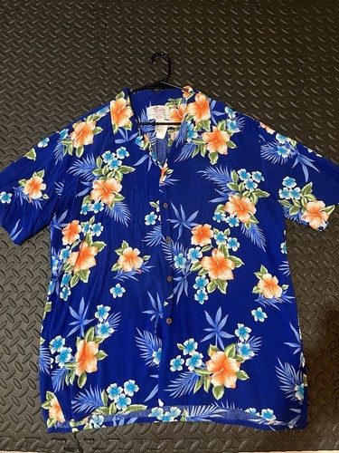 Hawaii Hangover Men’s 3XL Hawaiian Shirt Blue Orange Floral Rayon Aloha Luau