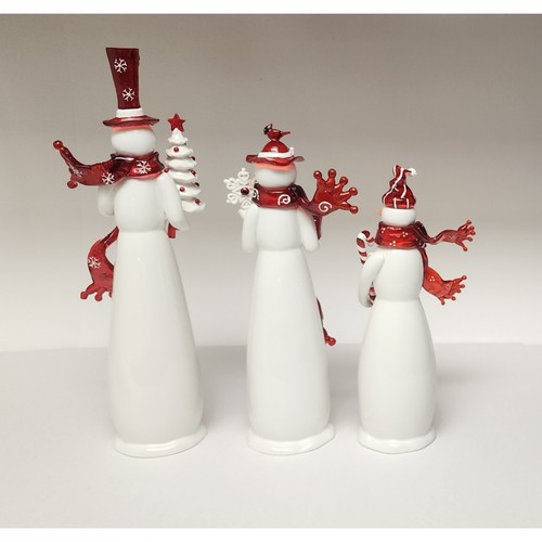 Muñeco de nieve de porcelana vintage Traditions 3 piezas familia blanco + oro adorno Navidad - Imagen 2 de 15