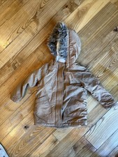 Old Navy Kids Winter Jacket Size 4T Camel Color Faux Fur Hood Full Zip Lined EUC