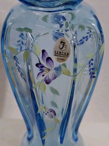 Jarrón Fenton Bellflowers On Ice Blue 7565LH melón reverso 8" 1999 firmado  - Imagen 5 de 8