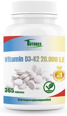 20000 I.E Vitamin D3 K2 Hochdosiert | Vegan | Beste Bioverfügbarkeit mit 99,7+% 