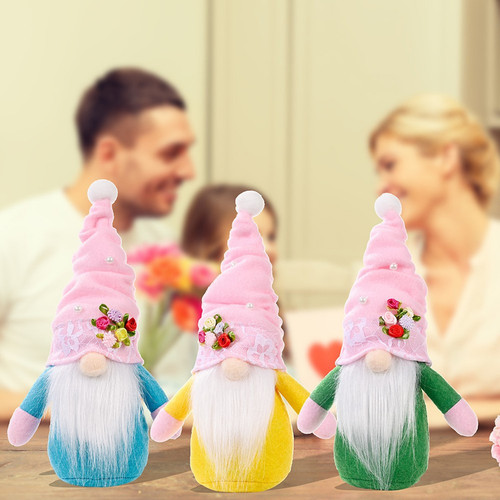 Spring Flowers Gnome Plush Doll Home Decor for Mother's Day Celebration - Picture 1 of 15
