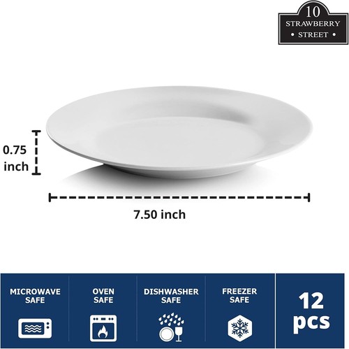 Salad Plate Set 12pcs 7.5 Inch Ceramic Dinner Dessert Plates White Durable - Picture 5 of 9