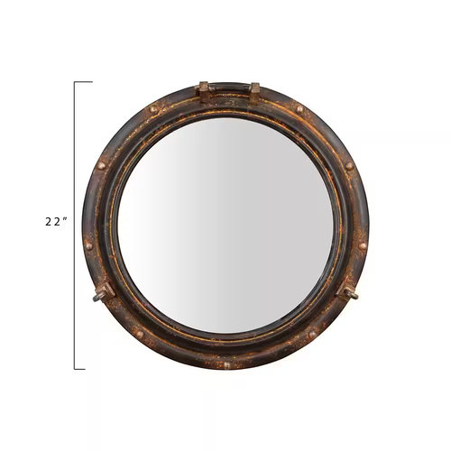 22 In. W X 22 In. H Metal Porthole Distressed Rust Decorative Mirror - Picture 4 of 12