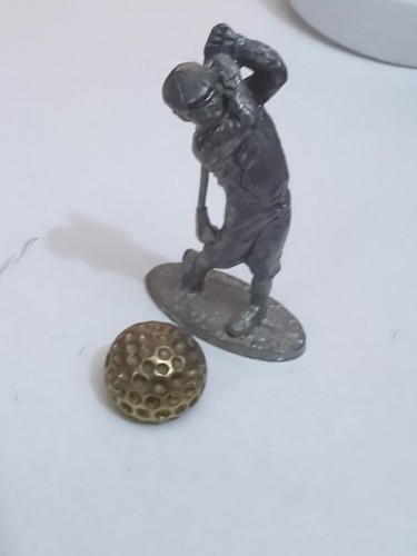 Vintage Miniature Pewter Golfer Swing Statue Figure W Gold Golf Ball 2.5" Rare - Picture 1 of 9