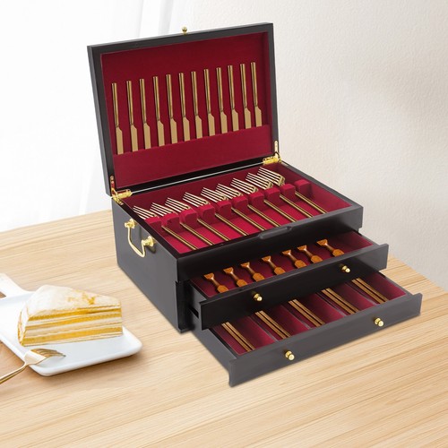 Cofre de cubiertos de madera, caja de almacenamiento de cubiertos, estuche de cubiertos con asa - Imagen 10 de 19