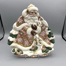 1996 Fitz and Floyd Snowy Winter Santa and Bunnies Hand Painted Christmas Plate