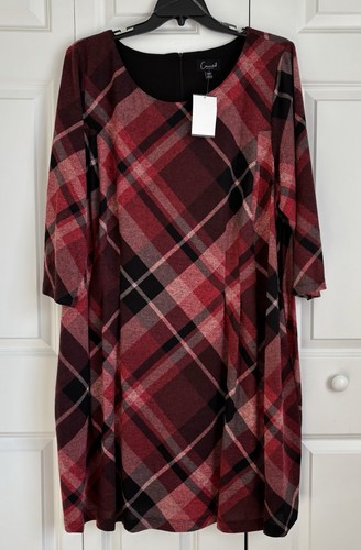 ABBIGLIAMENTO CONNESSO ABITO DONNA VINO MULTICOLORE A QUADRI TUBINO MANICA 3/4 TASCHE - Foto 2 di 9