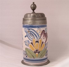 Antique Early German Faience Beer Stein Bayreuth Factory Floral Theme c.1780s