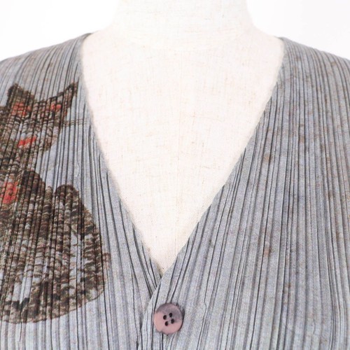 PLEATS PLEASE ISSEY MIYAKE PP83-JE750 Folk Painting Tiger Animal Print Vest Gray - Picture 4 of 6
