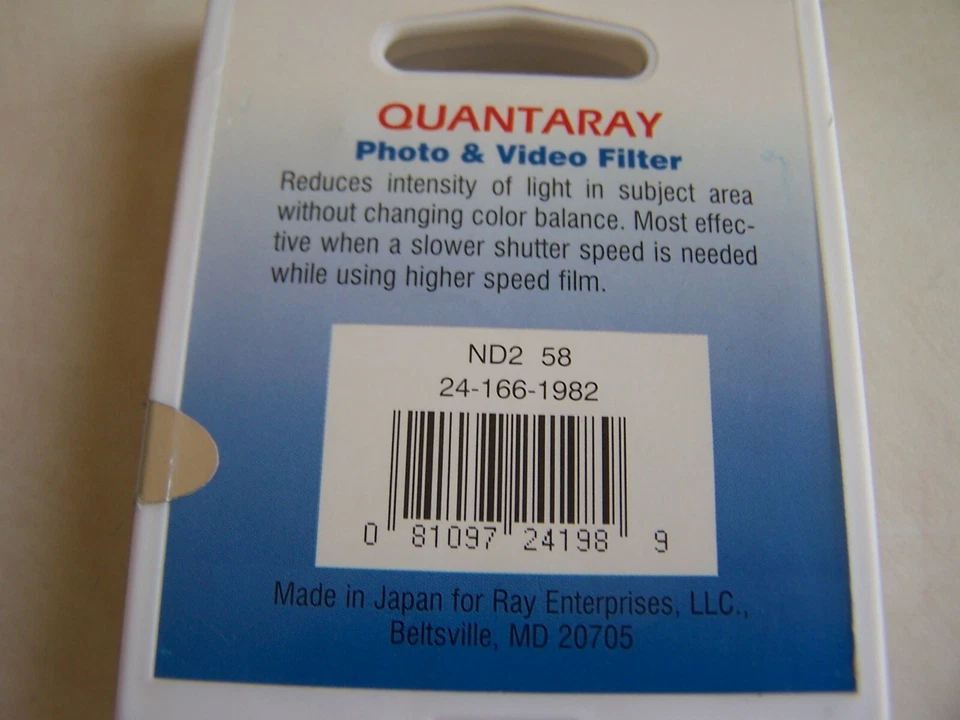 Quantaray 58 mm NEW ND2 Screw-In Filter Orig Pack Made Japan (Q-151) - Image 2 of 3