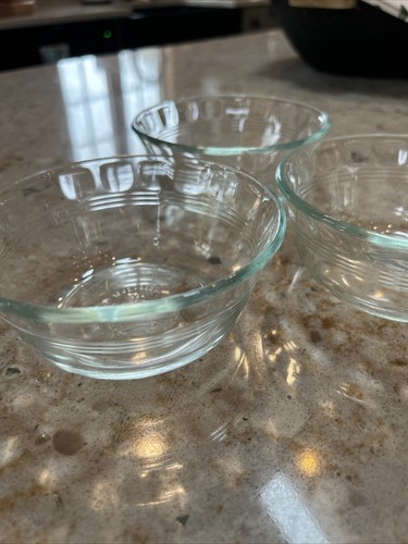 Vintage 3 Pyrex Klar Blau Tönung Geriffelt Pudding Dessert Schüsseln 10 oz - Bild 3 von 7