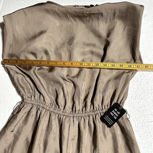 EXPRESS Big Padded Shoulders Satin Romper Taupe Elastic Waist Size S Small NWT - Picture 5 of 11