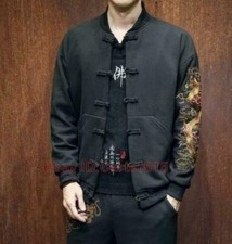 Chinese Style Mens Jacket Retro Tang Coat HanFu Embroidery Dragon Outwear