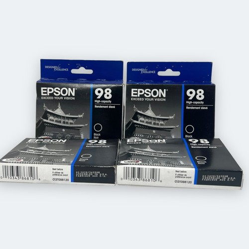 4 Genuine Epson 98 Black Ink High Capacity 02/2026 Sealed New - Picture 2 of 6