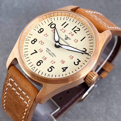 Tandorio 20ATM 39mm Sandwich Bronze Pilot NH35A PT5000 Sapphire Men's Watches - Picture 6 of 10