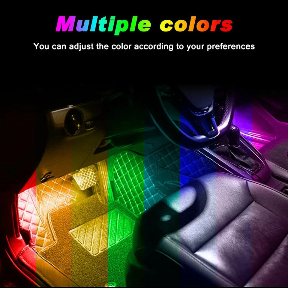 Tiras de LED RGB luz ambiente piso interior carro Bluetooth telefone controle de aplicativo - Imagem 2 de 4