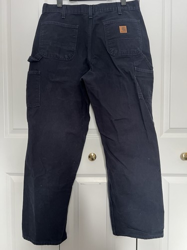 MENS 36 x 32 - Carhartt Navy Blue Carpenter Canvas Loose Original Fit Work Pants - Picture 8 of 13