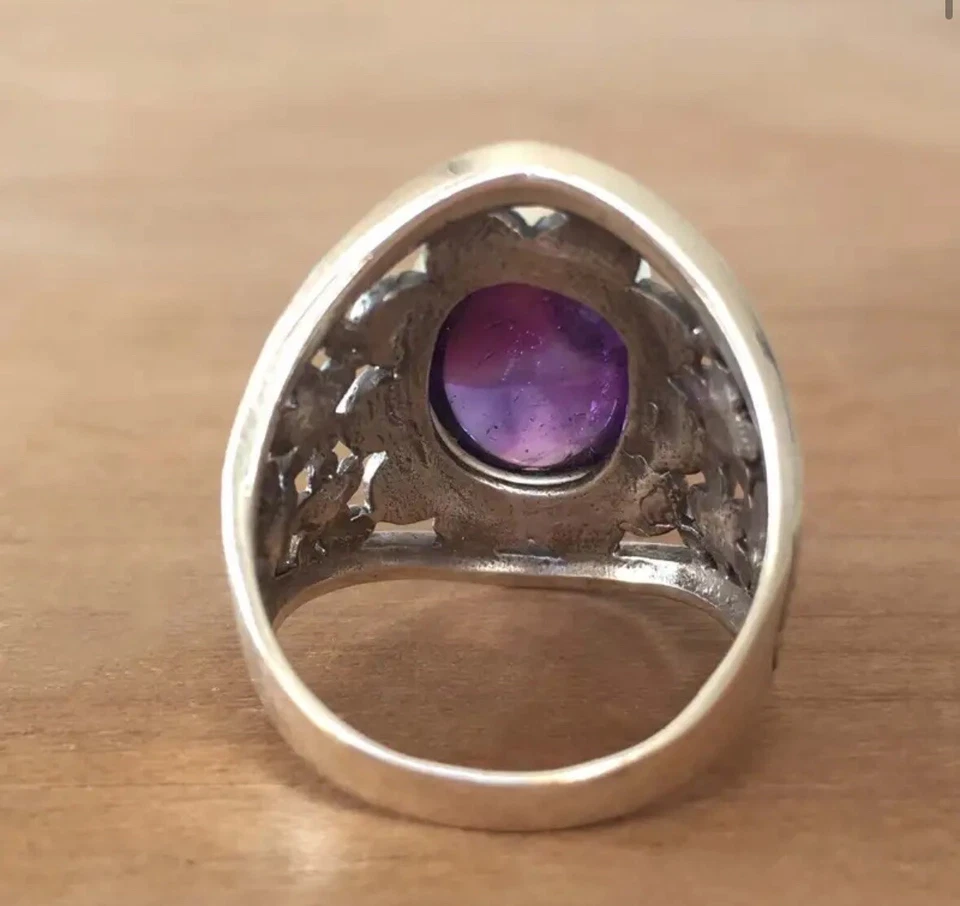 Large Unique Silver Purple Topaz Ring With Flower Accent Size8 ⭐️ - Image 4 of 4