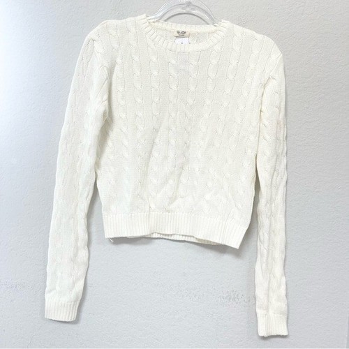 John Galt Cable Knit Cropped Sweater Ivory One Size - Bild 2 von 5