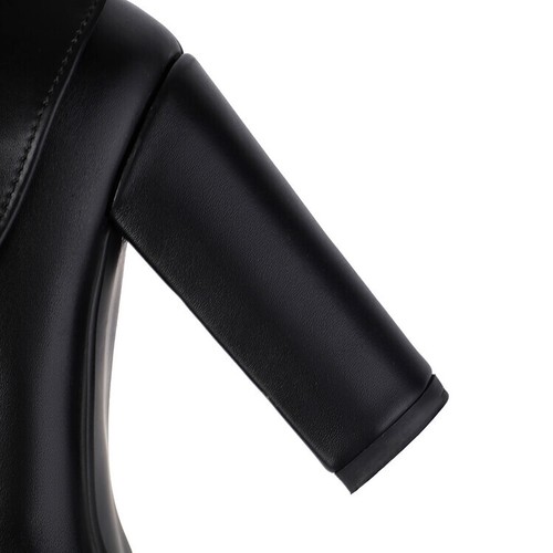 Elegantes Botas hasta la rodilla de invierno para mujer Punta puntiaguda Cuero Tacones altos Gruesos Botas - Imagen 5 de 27