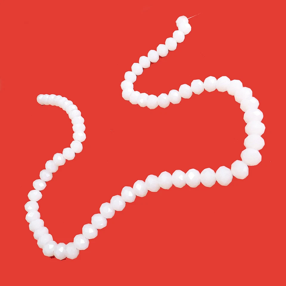 Glasperlen facettiert geschliffen Rondell 8x6 mm perlmutt weiß 66 Perlen Spacer - Bild 2 von 4