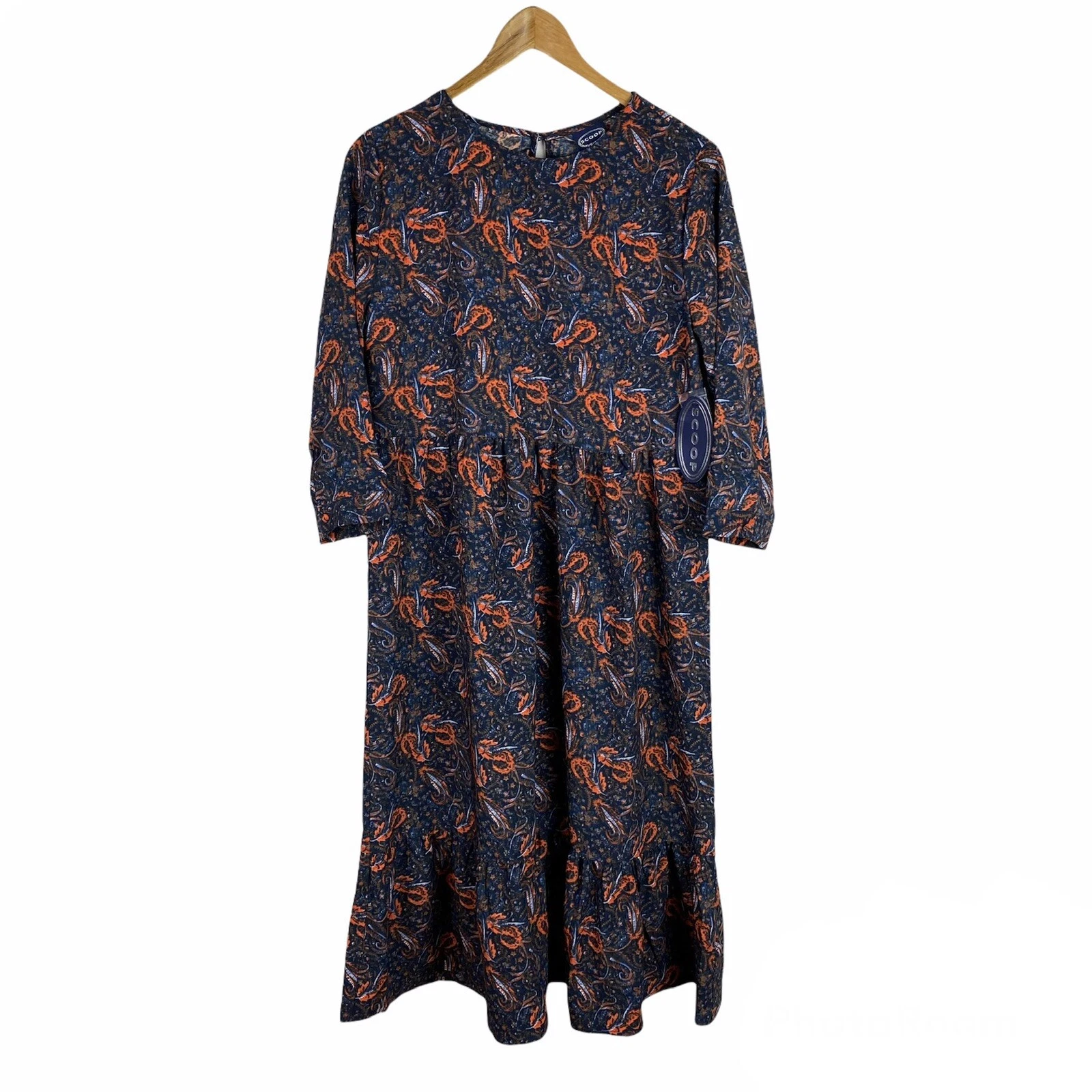 VETEMENTS Abito Scoop Paisley Blu Navy Arancione Taglia S o (4 6) MIDI Nuovo con etichette